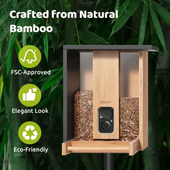 Mangeoire à Oiseaux Avec Caméra Solaire 2K - Reconnaissance IA, WiFi, En Bambou, étanche IP66