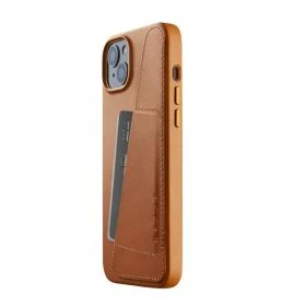 Mujjo Coque en cuir portefeuille pour iPhone 14 / 15 Plus - Brun