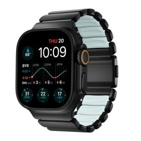 Nomad Stratos Titanium Strap Apple Watch 44mm / 45mm / 46mm / 49mm Black / Icy Blue Glow