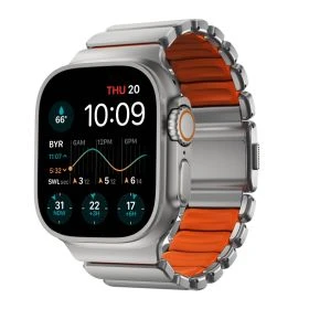 Nomad Stratos Bracelet Titane Apple Watch 44/45/46/49 mm Naturel/Orange Ultra