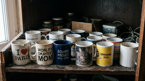 Des mugs personnalisés oubliés dans un placard  le cadeau de diplôme à éviter