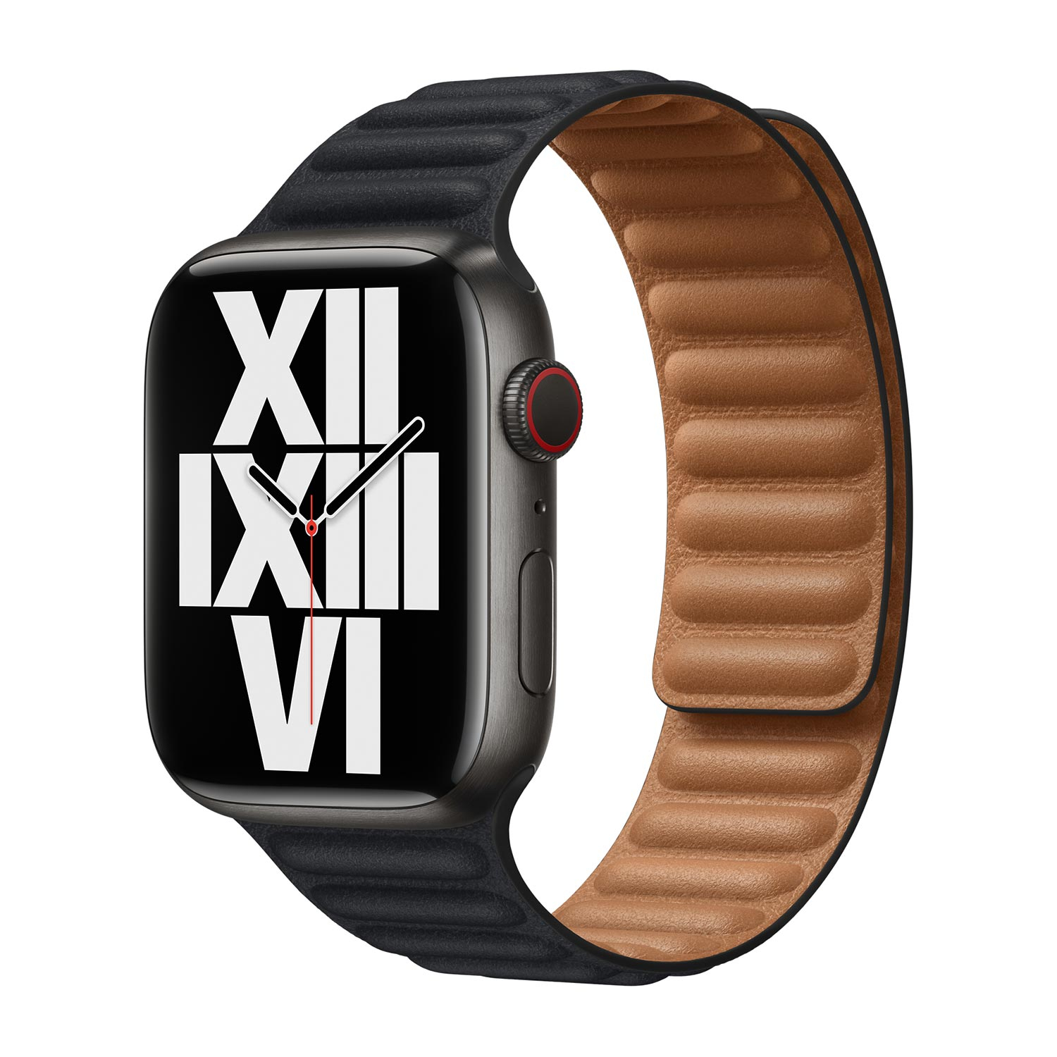 APPLE  Watch Bracelet &agrave; maillons cuir pavot Minuit (45&nbsp;mm) - S/M