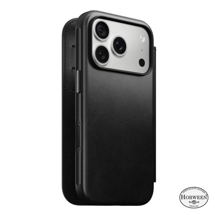 Nomad Modern Coque Folio en Cuir Horween iPhone 18 Pro Noire