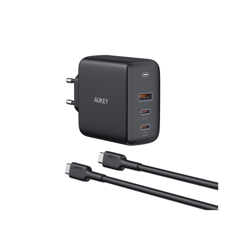 Aukey - Chargeur rapide 90W avec câble USB-C - 3 ports - noir