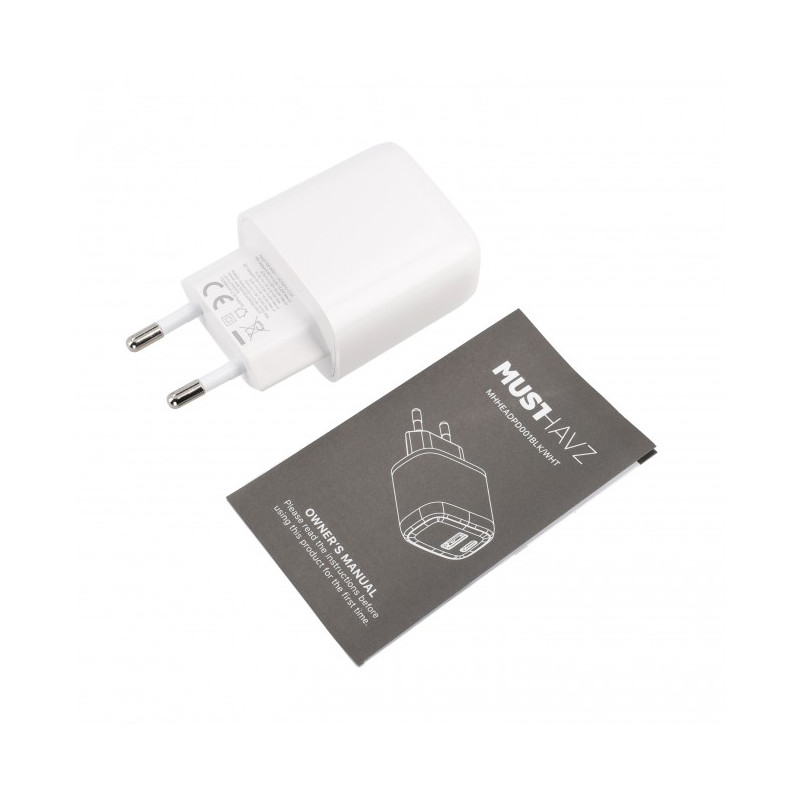 Musthavz - Chargeur rapide 20 Watt avec connexion USB-A et USB-C blanc