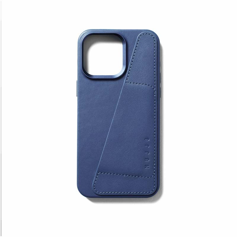 Mujjo Leather Wallet Case iPhone 15 Pro Max blue