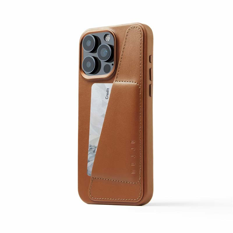 Mujjo Leather Wallet Case iPhone 15 Pro Max brun