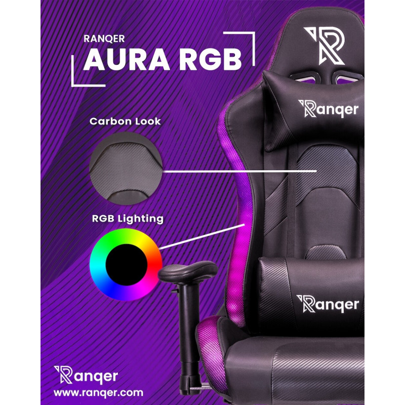 Ranqer -  Aura Siège gamer LED / Chaise gaming RGB - Noir