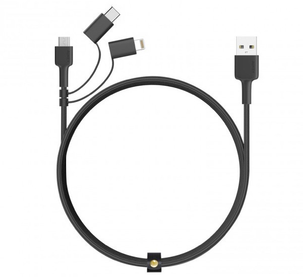 Aukey - Câble USB-A vers USB-C, Micro USB et lightning 1.2m