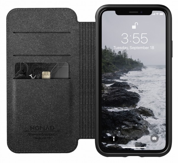 Nomad Rugged Folio Étui portefeuille en cuir iPhone X / XS Noir