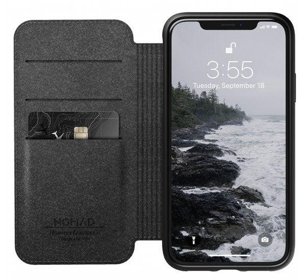 Nomad Rugged Folio Étui portefeuille en cuir iPhone XR Noir