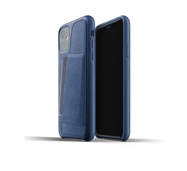 Mujjo - Coque iPhone 11 portefeuille - en cuir - Bleue