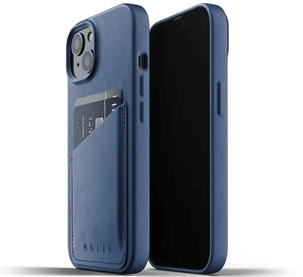 Mujjo - Coque cuir iPhone 13 Mini portefeuille - Bleu