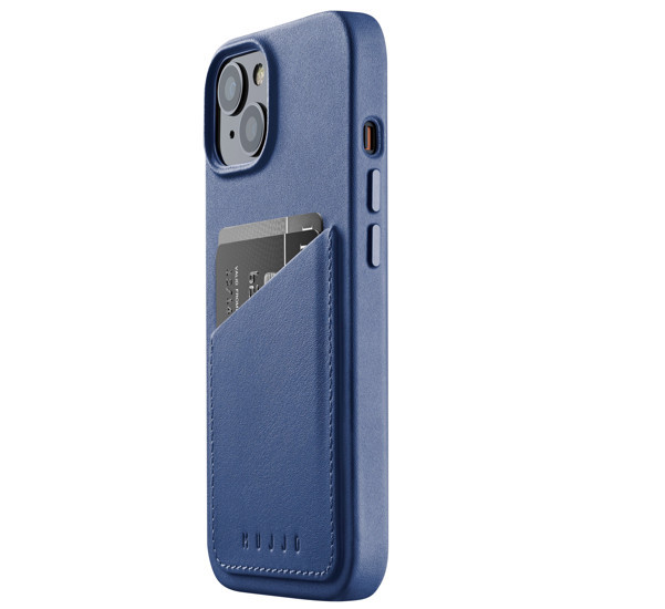 Mujjo Coque en cuir portefeuille pour iPhone 14 / 15 - Bleu