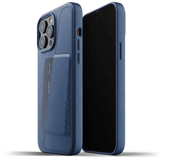 Mujjo - Coque cuir iPhone 13 Pro Max portefeuille - Bleu