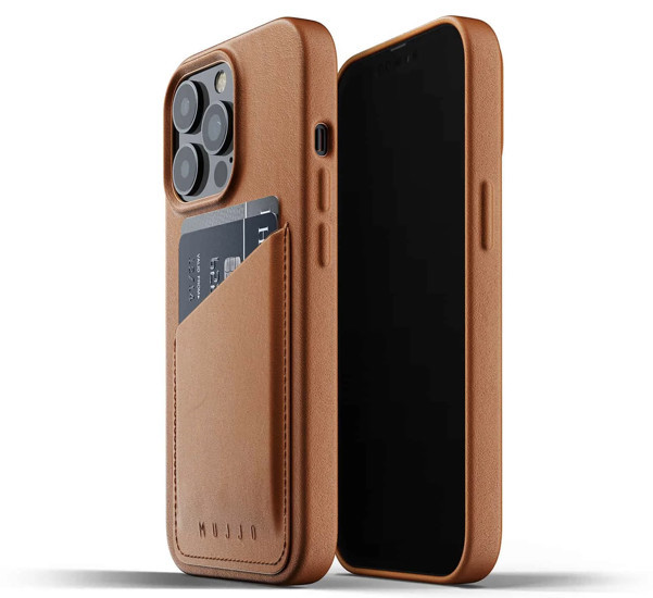 Mujjo - Coque cuir iPhone 13 Pro portefeuille - Marron