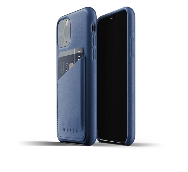 Mujjo - Coque iPhone 11 Pro portefeuille - en cuir - Bleue