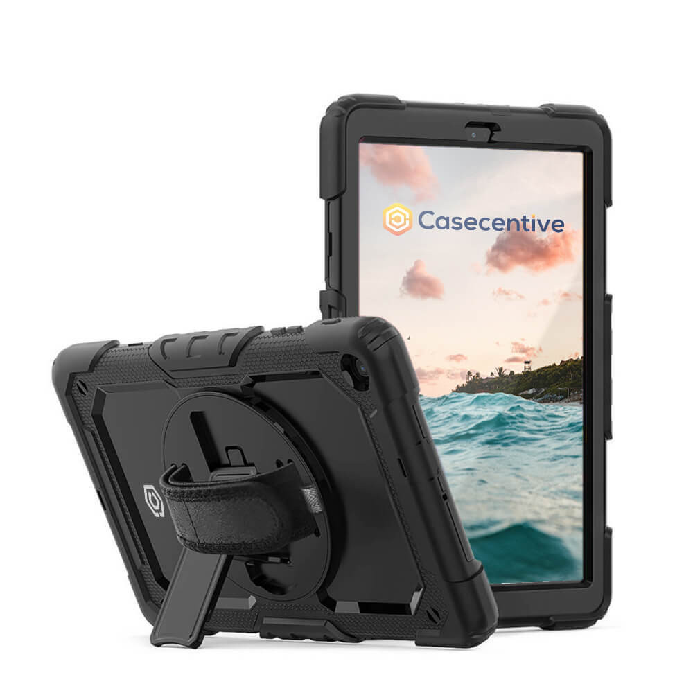 Casecentive Handstrap Pro - Coque Galaxy Tab A7 10.4 2020 avec poignée rotative -  Noire 
