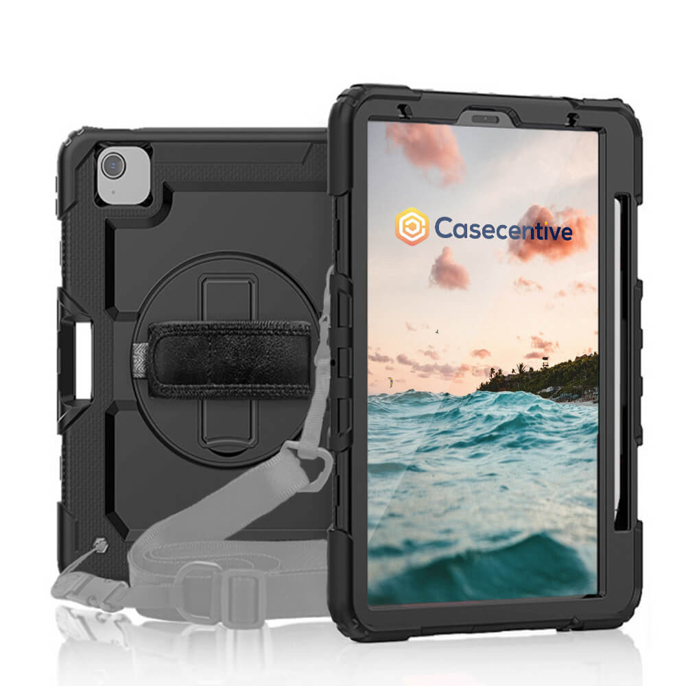 Casecentive Handstrap Pro - Coque iPad Air 10.9 2020 / 2022 avec poignée rotative - Noire