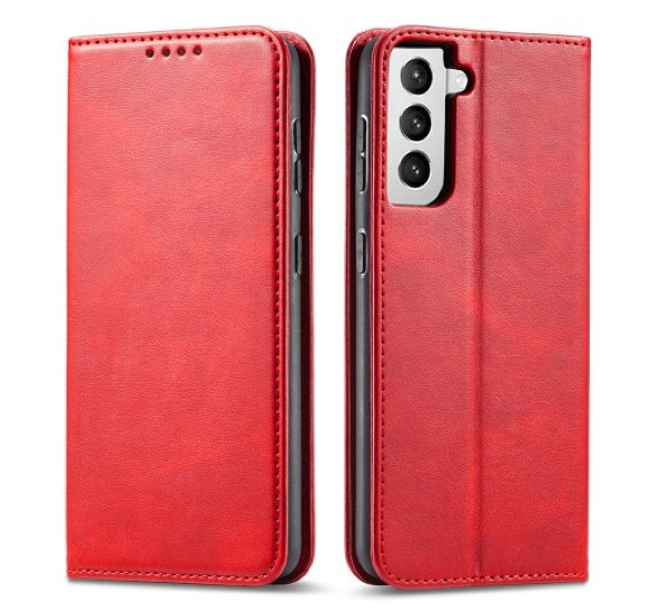Casecentive - Étui portefeuille en cuir Galaxy S21 rouge