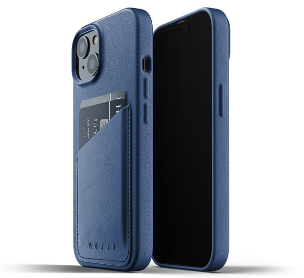Mujjo - Coque cuir iPhone 13 portefeuille - Bleu