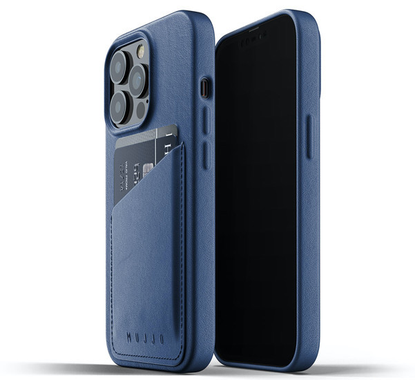 Mujjo - Coque cuir iPhone 13 Pro portefeuille - Bleu