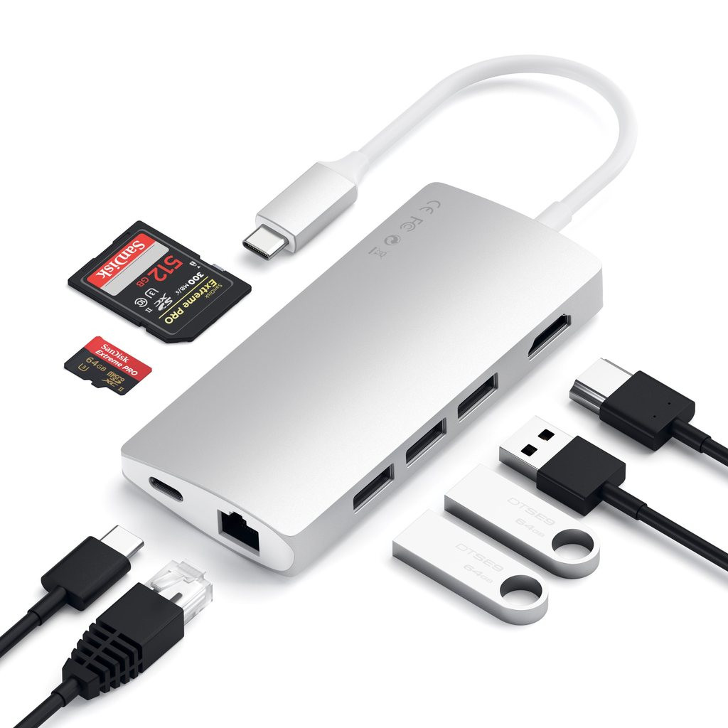 Ethernet Gigabit Port de Type-C Gris Sideral 30Hz lecteur de cartes SD/Micro SD Satechi Adaptateur Multi-Ports 4K HDMI et 3 Ports USB pour MacBook 12 et nouveau MacBook Pro 2016