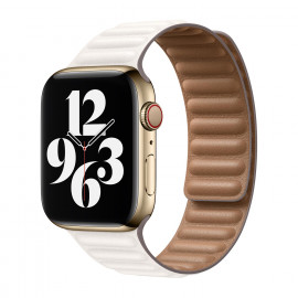 Apple - Bracelet à maillons cuir Apple Watch - Medium - 42mm / 44mm / 45mm - Blanc craie