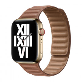 Apple Bracelet à maillons Cuir Apple Watch M/L 42mm / 44mm / 45mm Saddle Brown- Brun