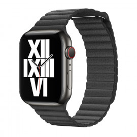 Apple - Bracelet Apple Watch en cuir 42mm / 44mm / 45mm - Medium - Noir