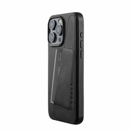 Mujjo Leather Wallet Case iPhone 15 Pro Max Noir
