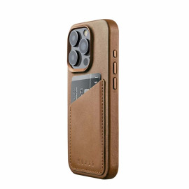 Mujjo Leather Wallet Case iPhone 15 Pro brun