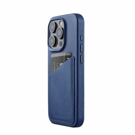 Mujjo Leather Wallet Case iPhone 15 Pro blue