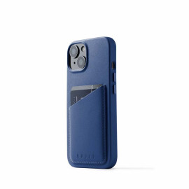 Mujjo Leather Wallet Case iPhone 15 blue