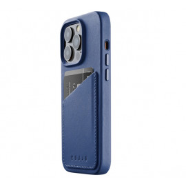 Mujjo Coque en cuir portefeuille pour iPhone 14 Pro - Bleu