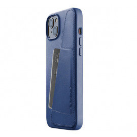 Mujjo Coque en cuir portefeuille pour iPhone 14 / 15 Plus - Bleu