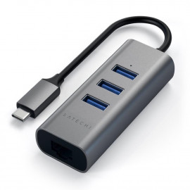 Satechi Type-C 2-en-1 Hub USB 3.0 à 3 ports et Ethernet, gris spatial