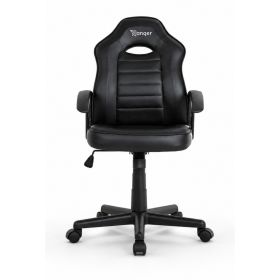 Chaise gaming pour enfants Ranqer Junior Warrior noire, vue de face avec logo Ranqer sur le dossier