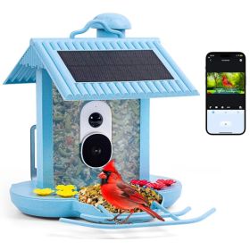 HiBirds Smart Bird Feeder – Observatoire d’oiseaux connecté avec caméra intégrée et panneaux solaires bleu
