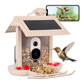HiBirds Mangeoire Oiseaux Automatique avec Caméra Intégrée – Observatoire Intelligent Beige, Panneaux Solaires