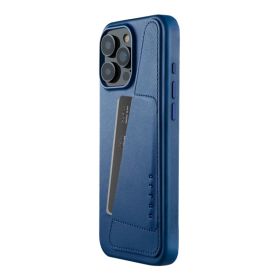 Mujjo Coque Portefeuille en Cuir iPhone 16 Pro Max - Bleu