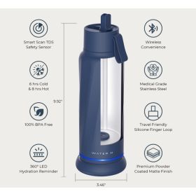 Gourde Intelligente WaterH Tracker D'eau - 530 Ml, Bleu Magnétique, Rappel D'hydratation