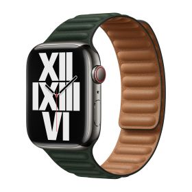 Apple Bracelet Cuir Link Apple Watch M/L 42 mm / 44 mm / 45 mm / 49 mm Vert Séquoia