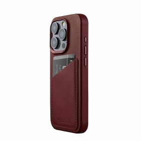 Mujjo Coque Portefeuille en Cuir avec MagSafe pour iPhone 14 / 15 Plus – bordeaux
