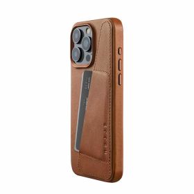 Mujjo Leather Wallet Case iPhone 15 Pro Max brun
