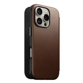 Nomad Modern Folio Étui en Cuir pour iPhone 16 Pro - Marron