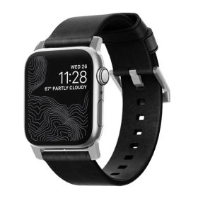 Nomad - Modern active - Bracelet en cuir Apple Watch 42mm/ 44mm / 45mm / 49mm - Noir / Argent