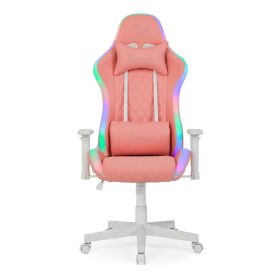 Ranqer Halo - Chaise gaming blanche avec LED RGB, chaise gamer ergonomique Rose