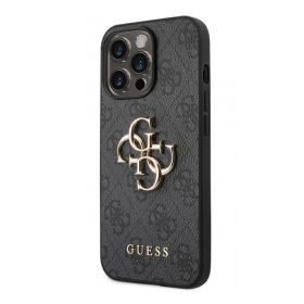Guess Coque PU 4G Logo Métal iPhone 14 Pro gris