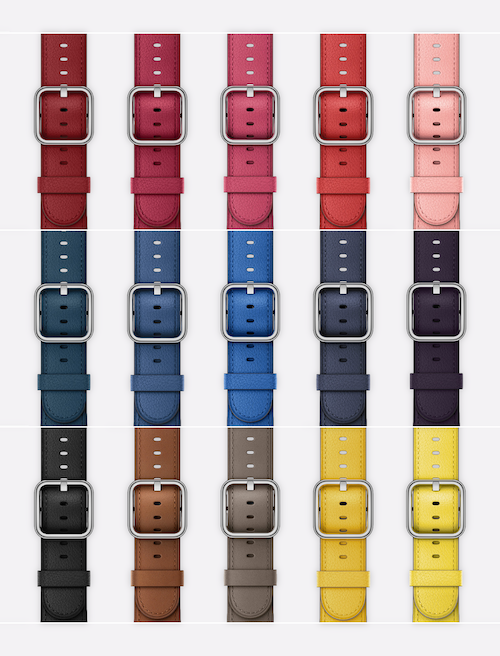 Apple Classic Buckle quatrième génération, aperçu de toutes les couleurs